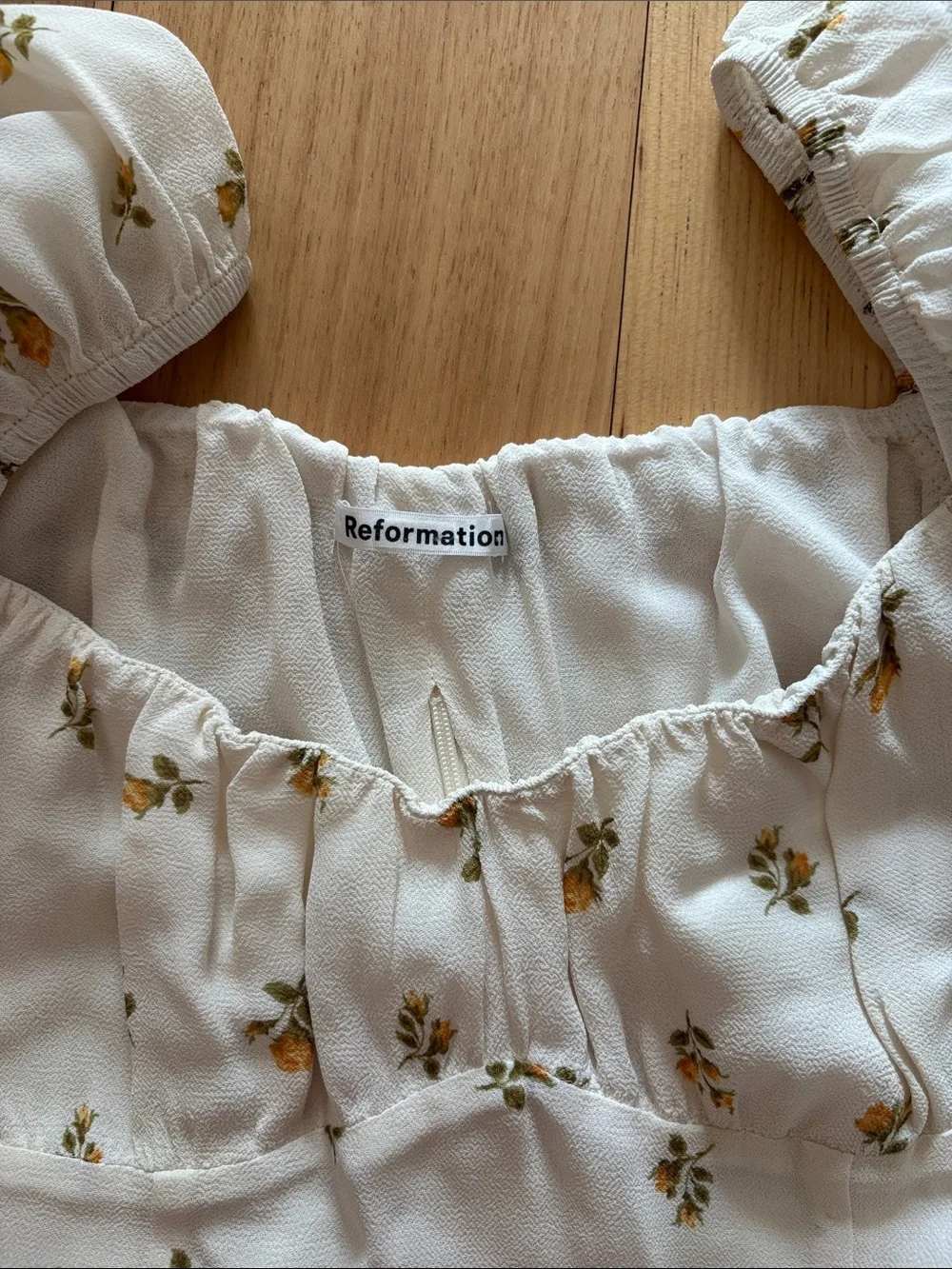 Reformation White Puff Sleeve Floral Top